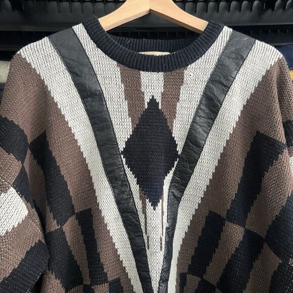Vintage 90s Grandpa Sweater Mens XL Cosby Oversized Earthtone Geometric Pullover - Picture 2 of 5